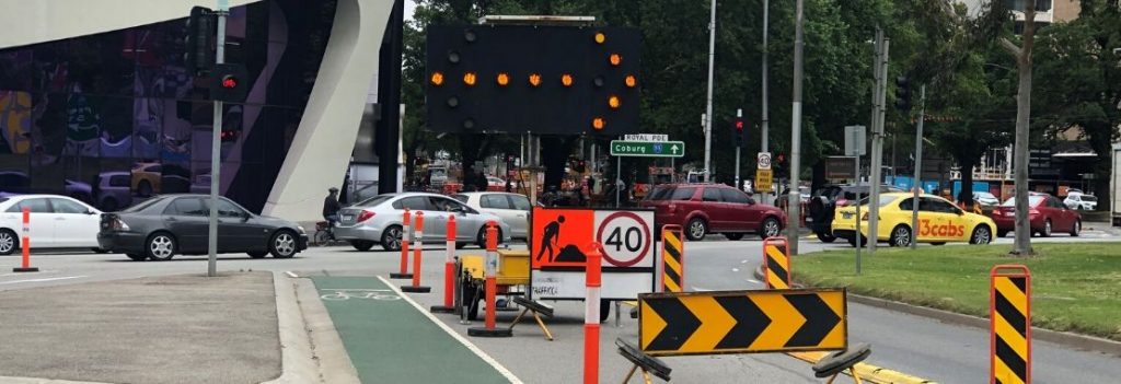 Amber Arrow Board displaying right arrow used for traffic management