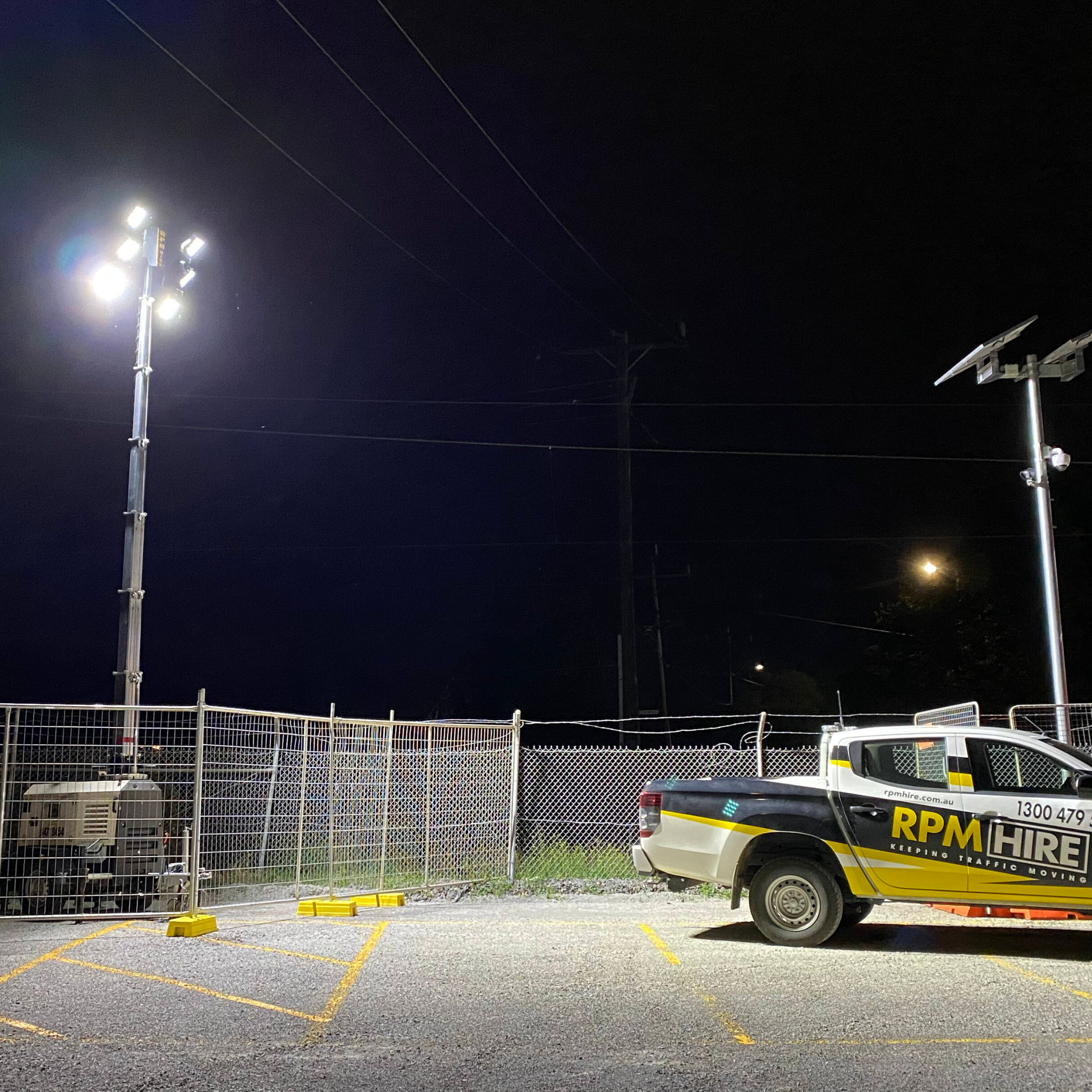 Lighting Tower for a warehouse car park with RPM Hire ute