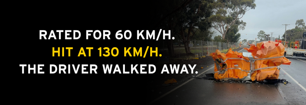 Rated for 60 km/h. Hit at 130 km/h. The Driver Walked Away.